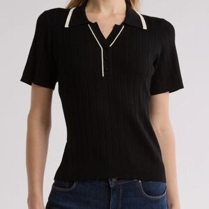 NWT Adrianna Papell Tipped Short Sleeve Polo Sweater